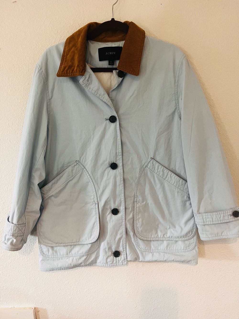 J.Crew Barn Jacket Mens Small Chore Coat Corduroy Collar Light Blue